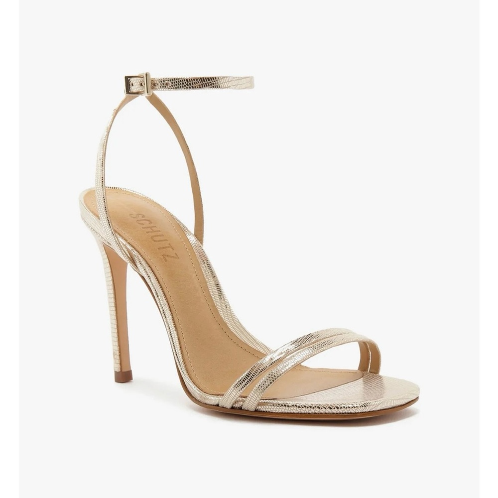 Schutz Altina Gold Strappy High Heel Sandals